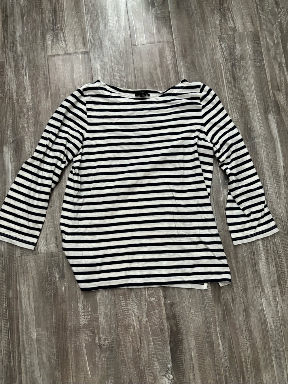 J Crew Women’s Black & White Striped Boatneck Top